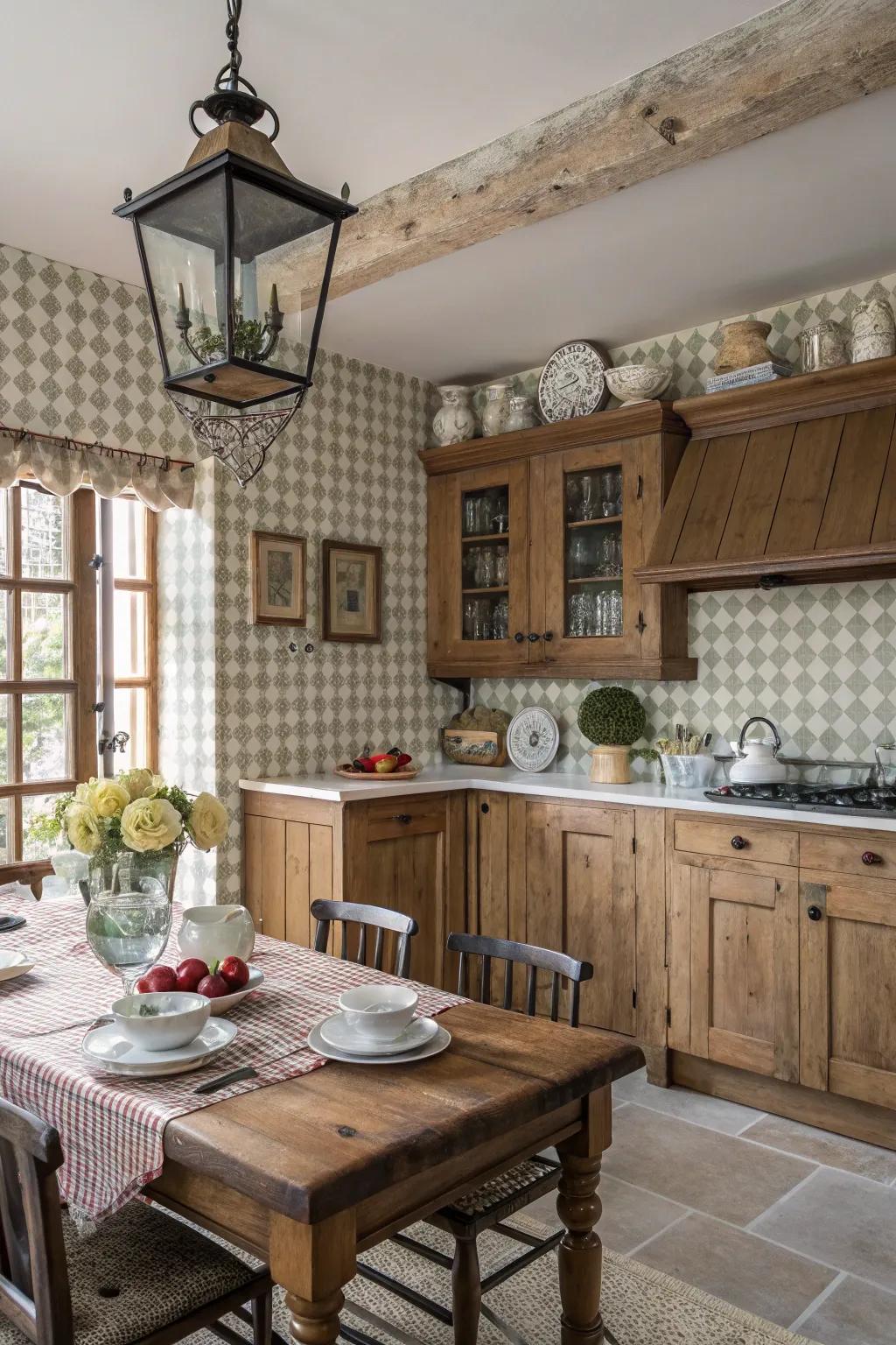 Country charm wallpaper adds texture and a personal touch.