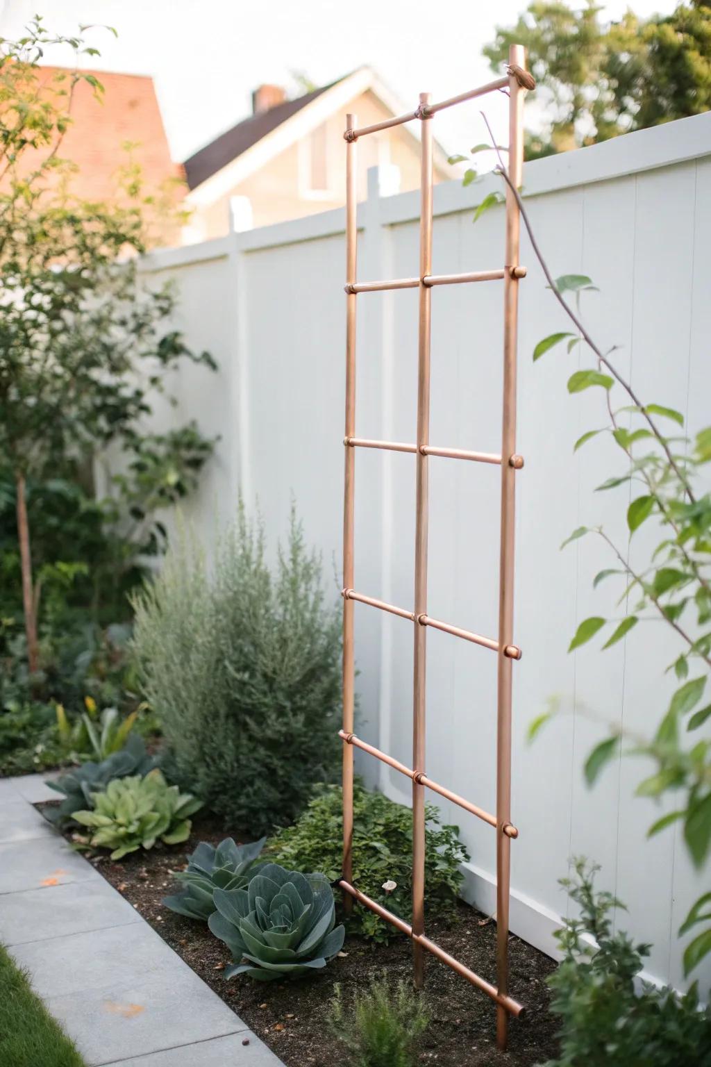 Elevate your garden with a touch of industrial elegance: DIY Copper Pipe Trellis.