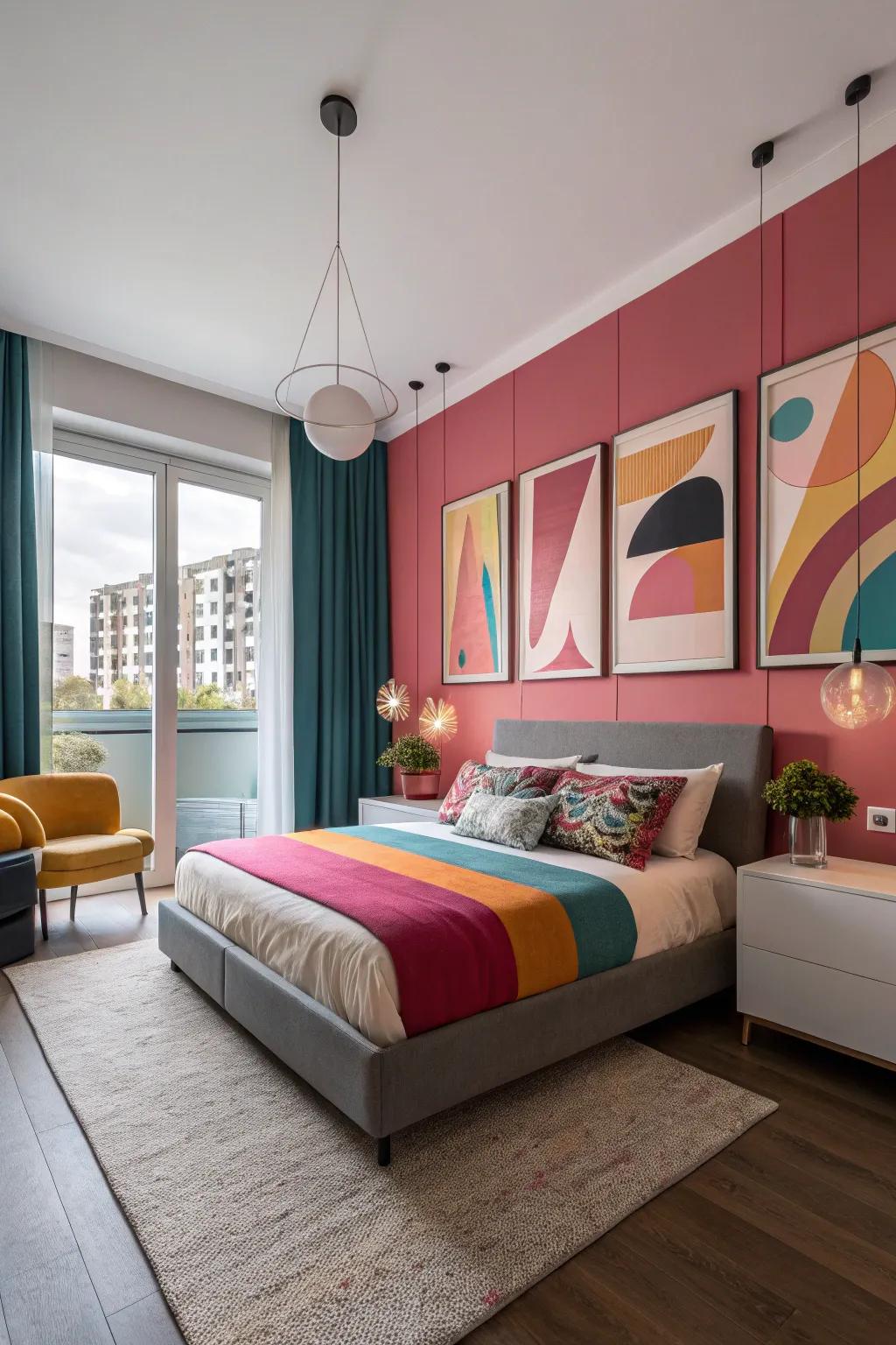 A bedroom that’s screaming personality with its bold use of color.