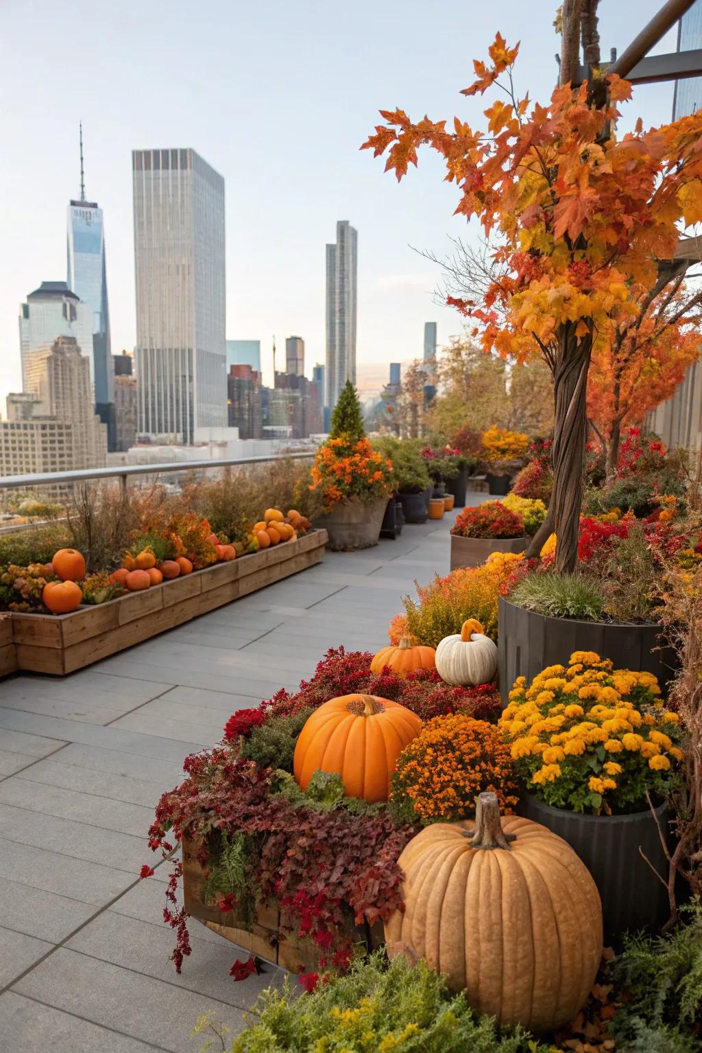 Seasonal decor keeps your rooftop garden vibrant and lively.