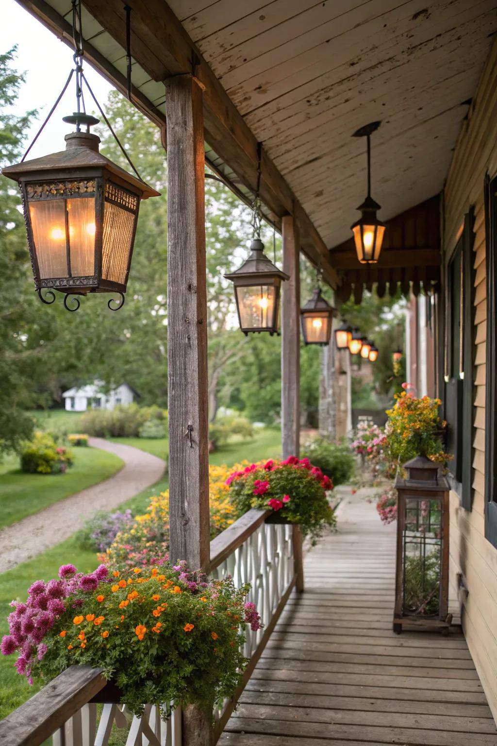 Lanterns and fresh blossoms create a romantic and alluring vignette.