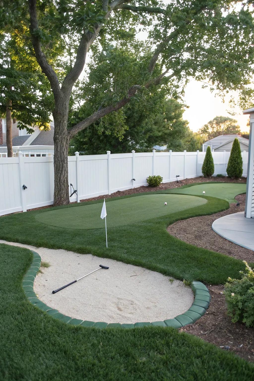 A putting green complete with a chipping zone for varied exercise.