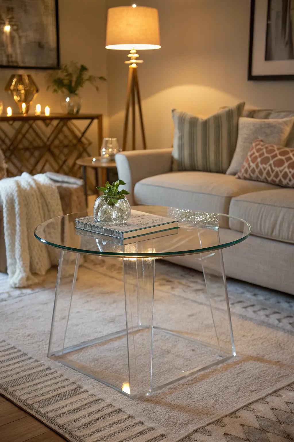 Transparent furniture creates a sense of openness.