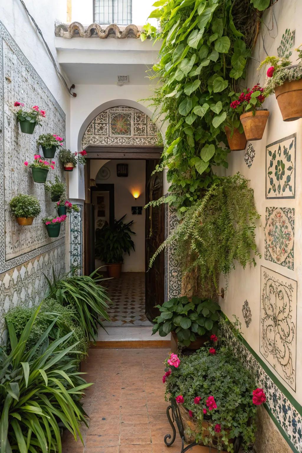 Upright elements maximize space and inject depth to the entrance.