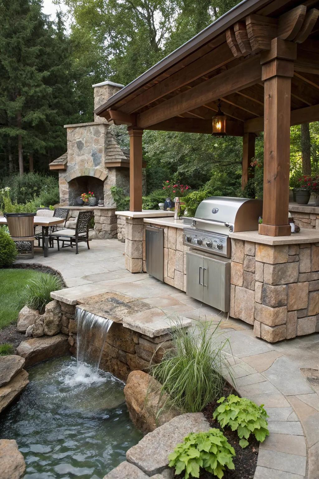 A water feature brings tranquility and charm.