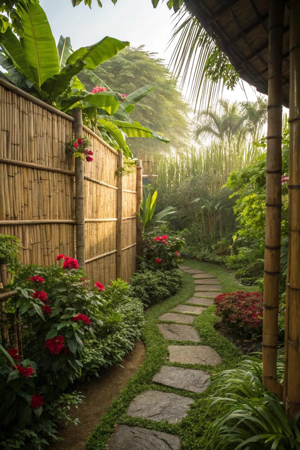 A bamboo barrier injects both seclusion and a tropical accent.