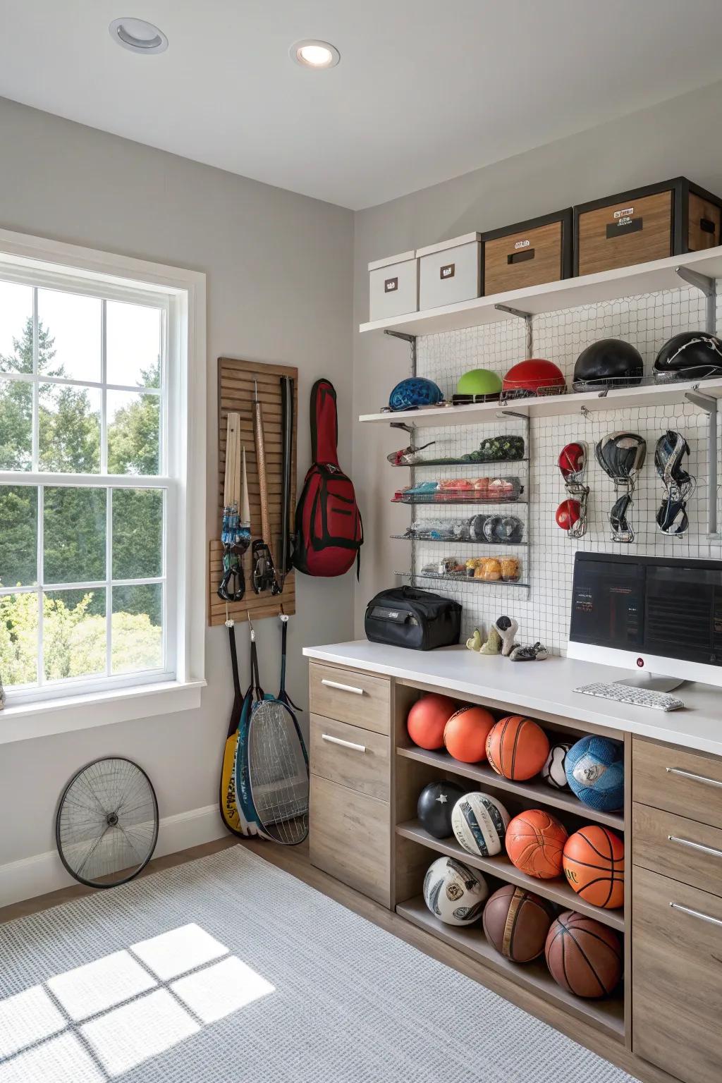 Efficient storage solutions maintain a clutter-free office.