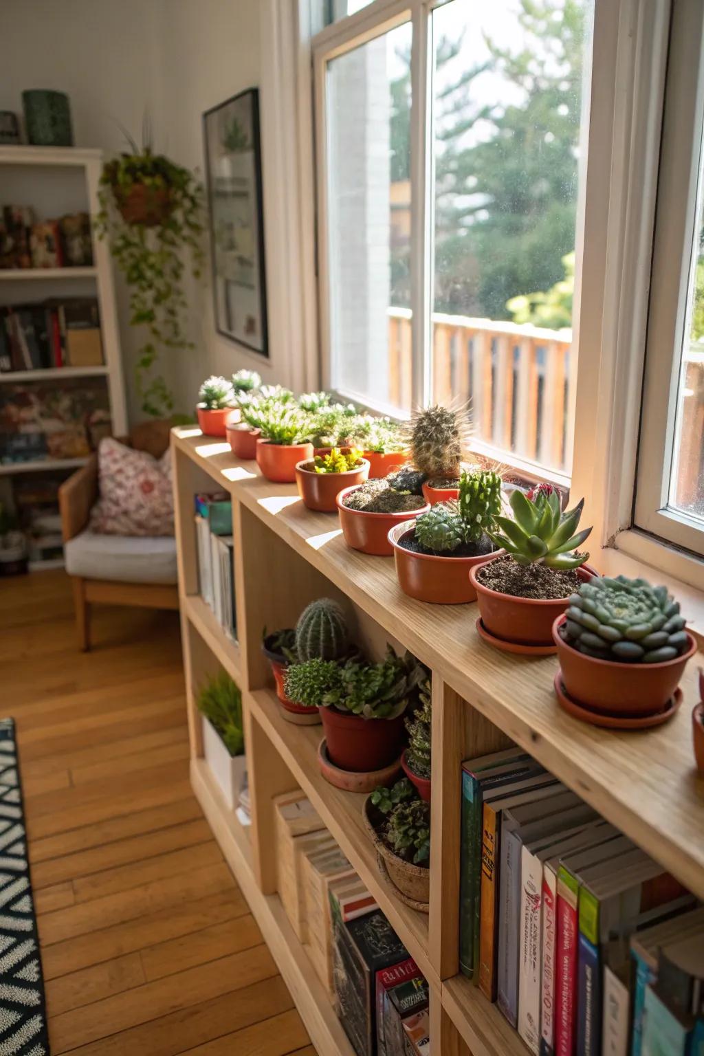 A charming indoor display of succulents adding life to home interiors.