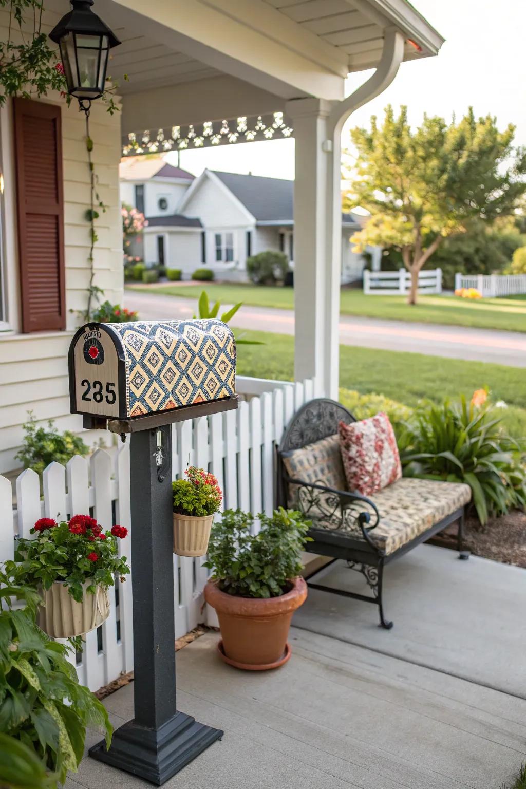 An individualized postal box introduces a special touch to your home's entrance.