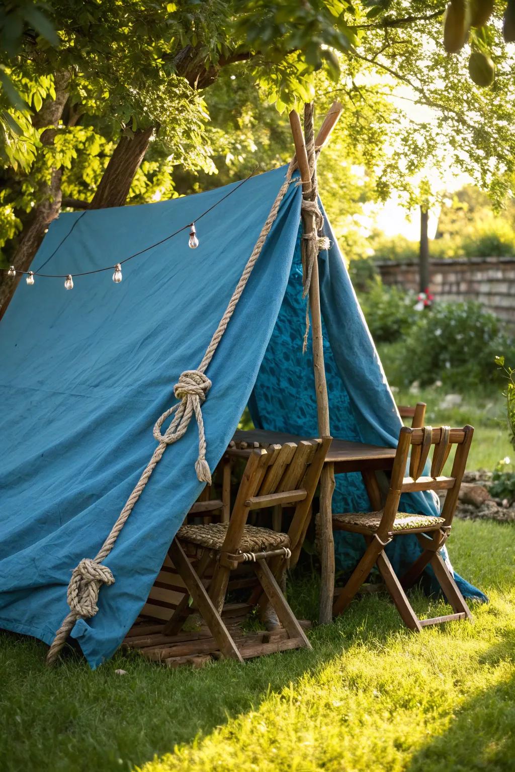 Craft your own adventure: A charming tarp fort for endless childhood imagination.