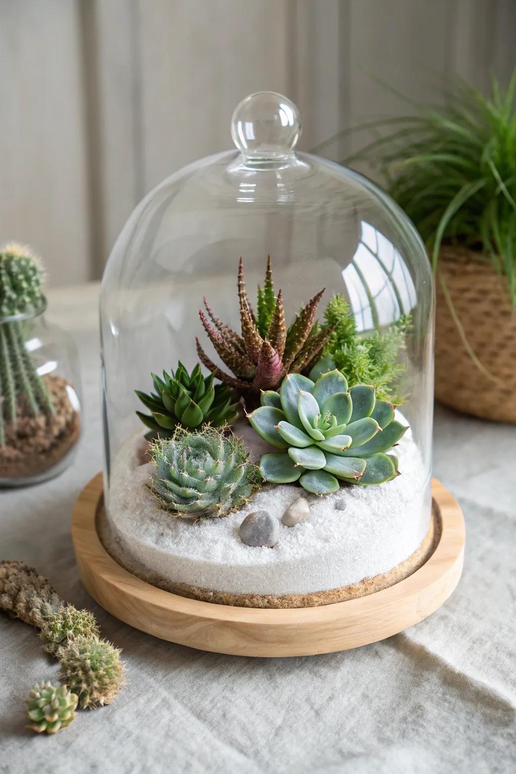 Embrace simplicity and natural beauty with this Desert Dome terrarium, a perfect blend of Scandinavian minimalism and boho charm.