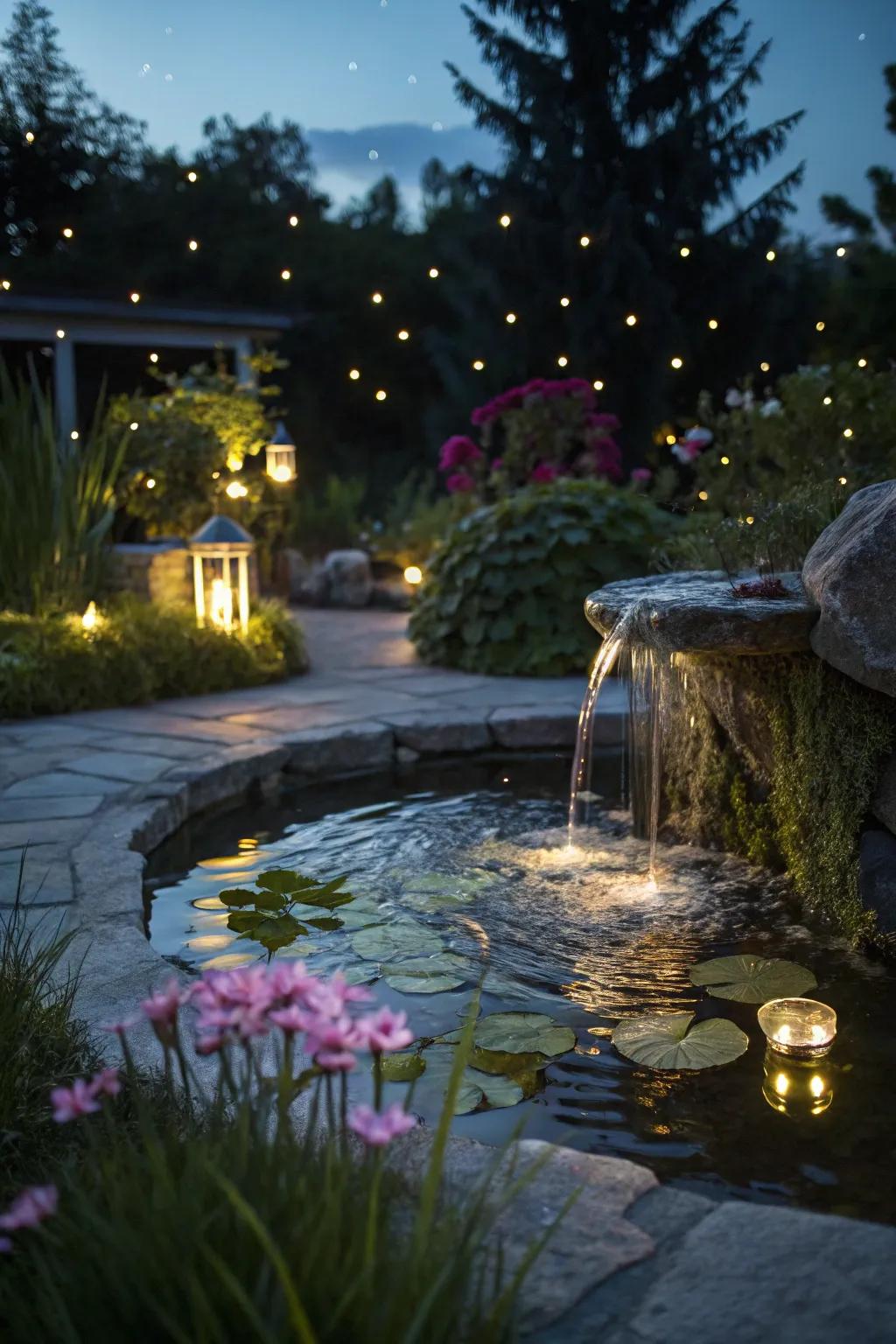 Submerged illumination appends nighttime drama and enchantment.