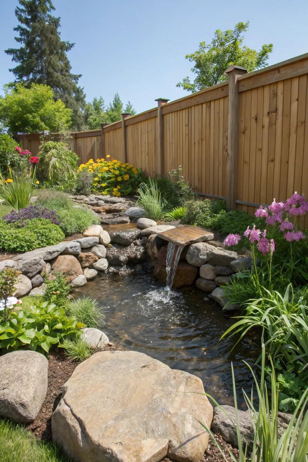 Effervescent stone elements incorporate water elements in gardens.