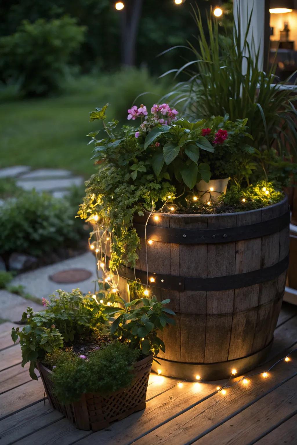 A secret garden cask featuring concealed lights for a mysterious glow.
