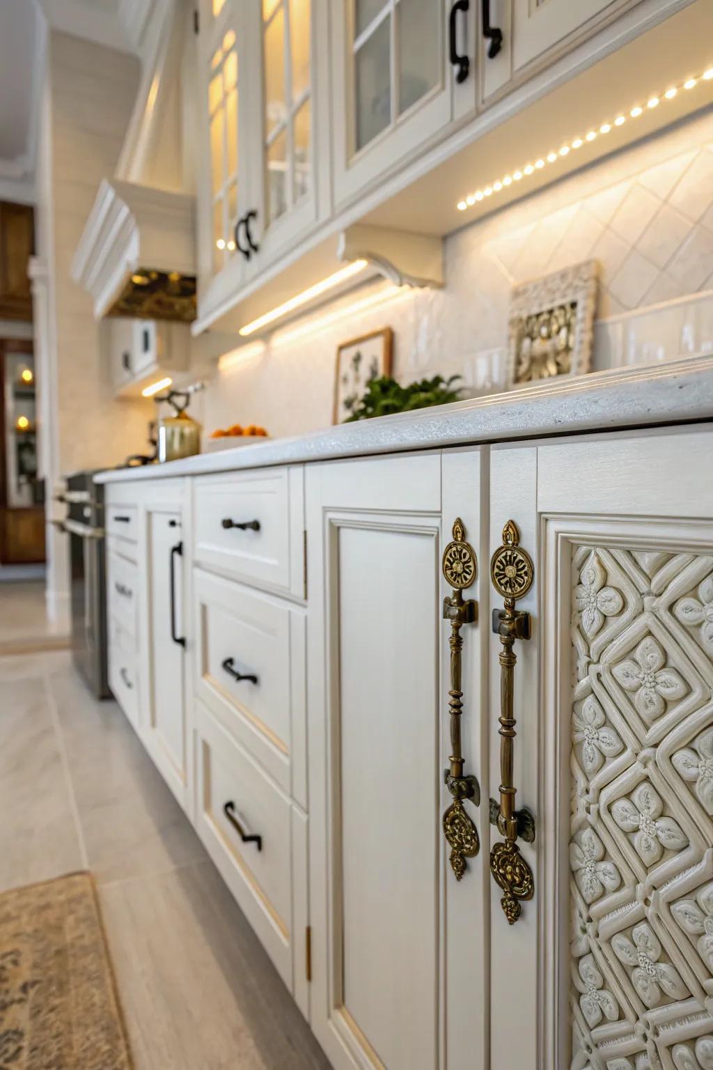 Antique charm with ornamental unit fasteners.