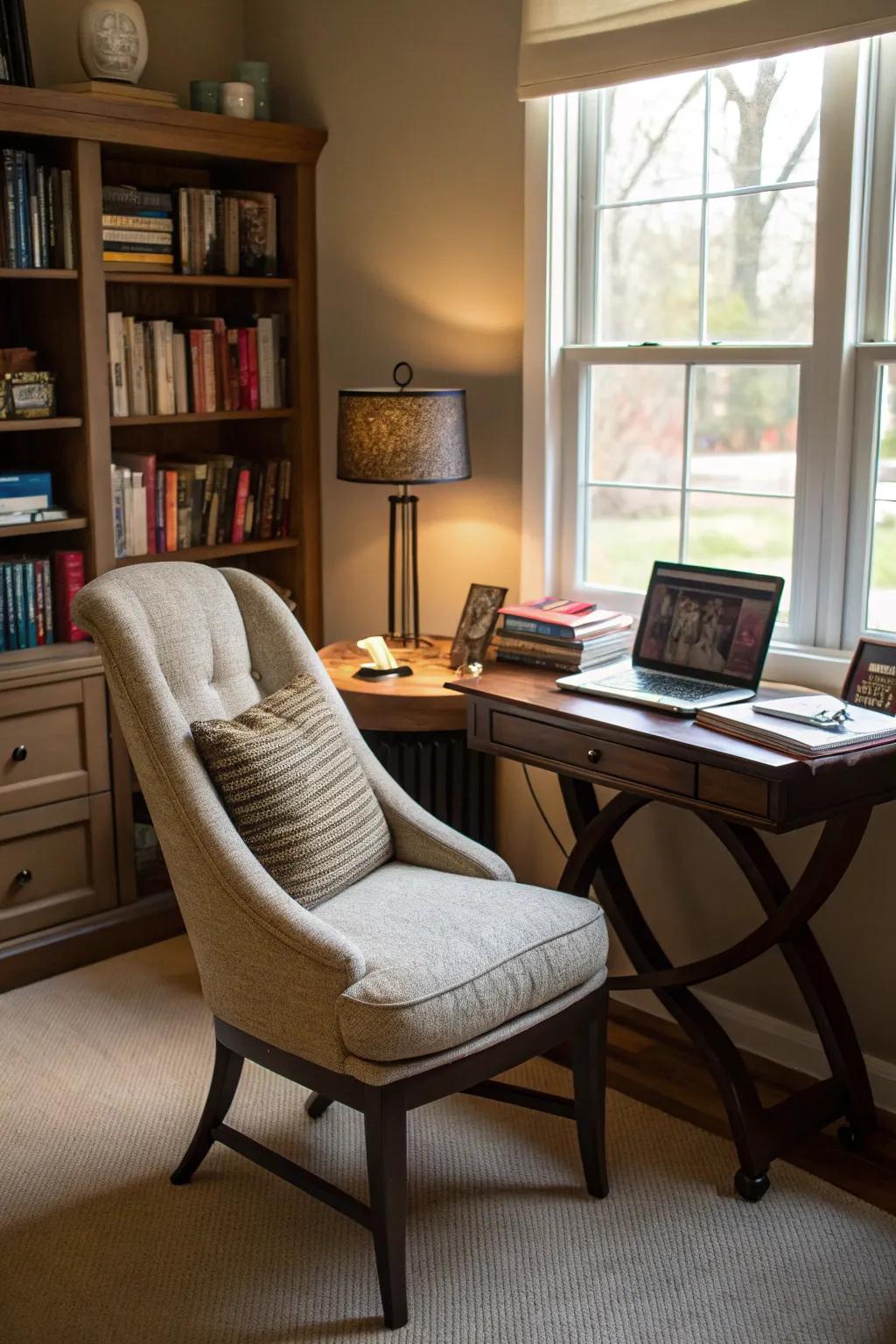 A relaxation nook offers a peaceful retreat to prevent burnout.