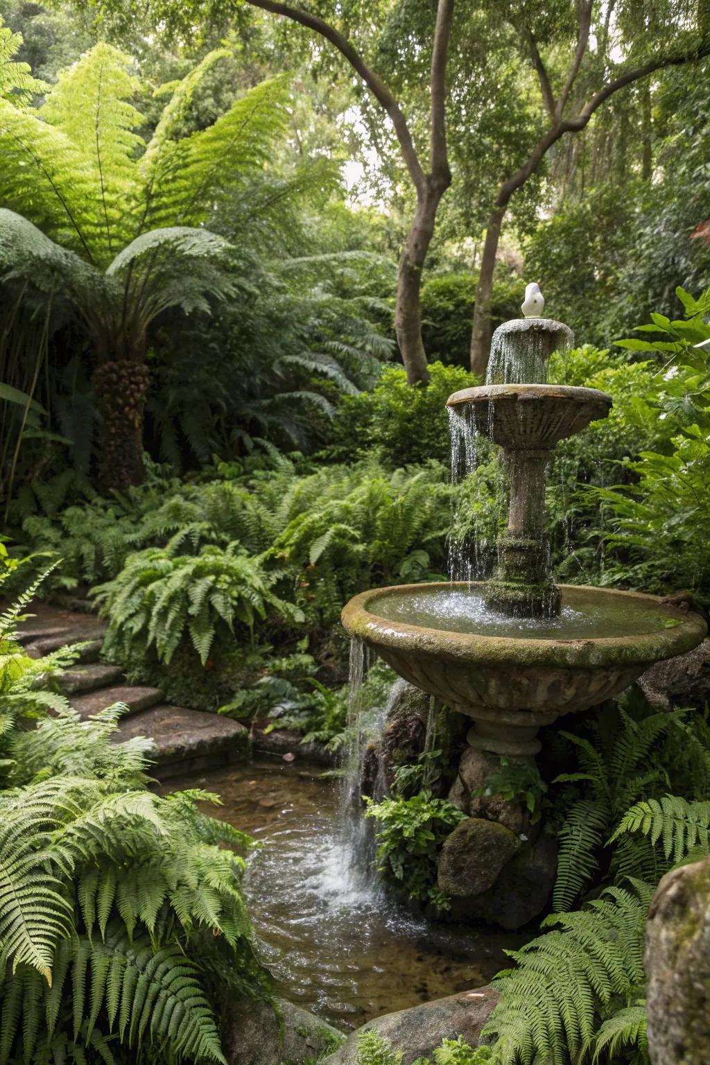 A hidden oasis fountain offering a secret garden retreat.