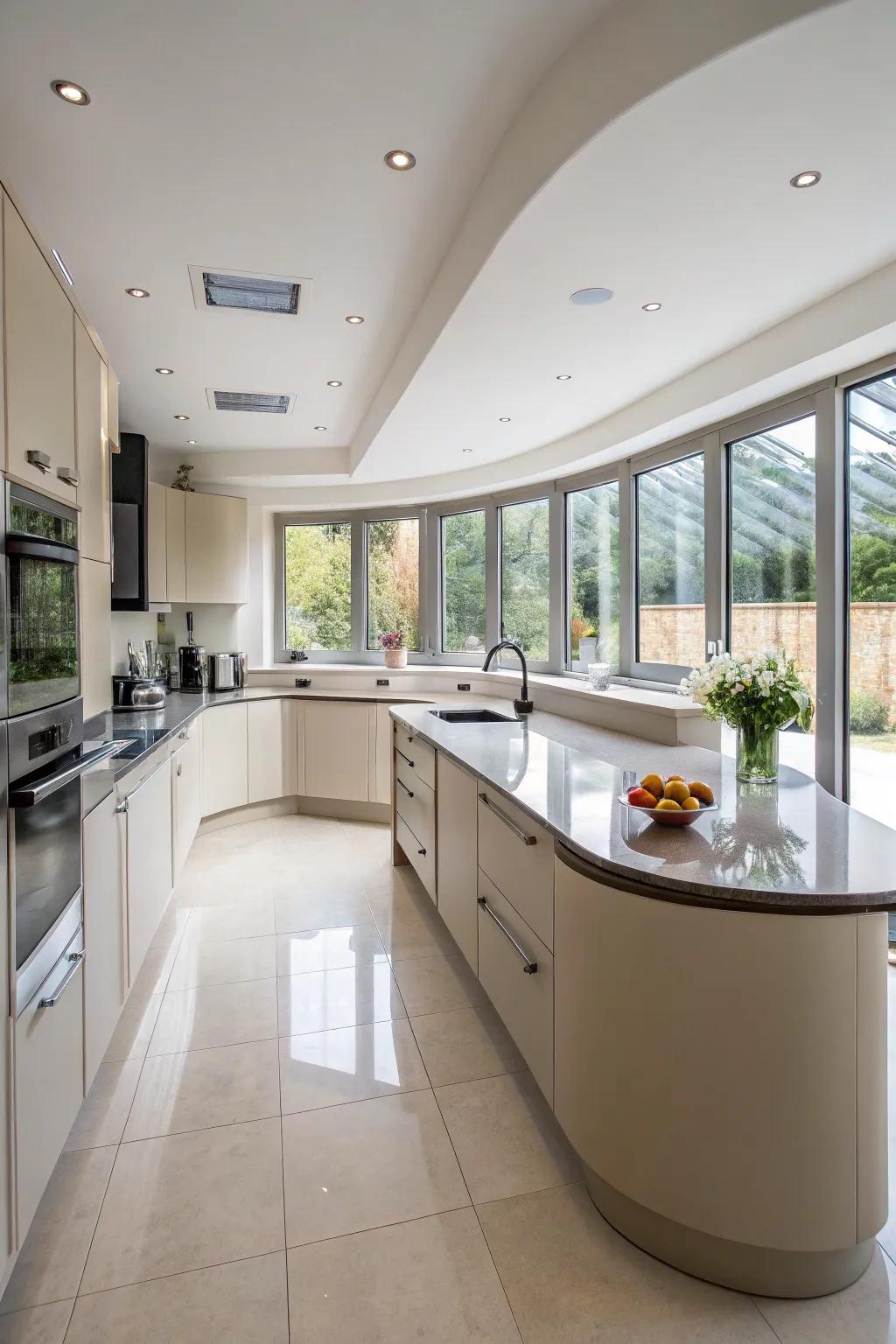 Arched counters introduce elegance and improve flow.