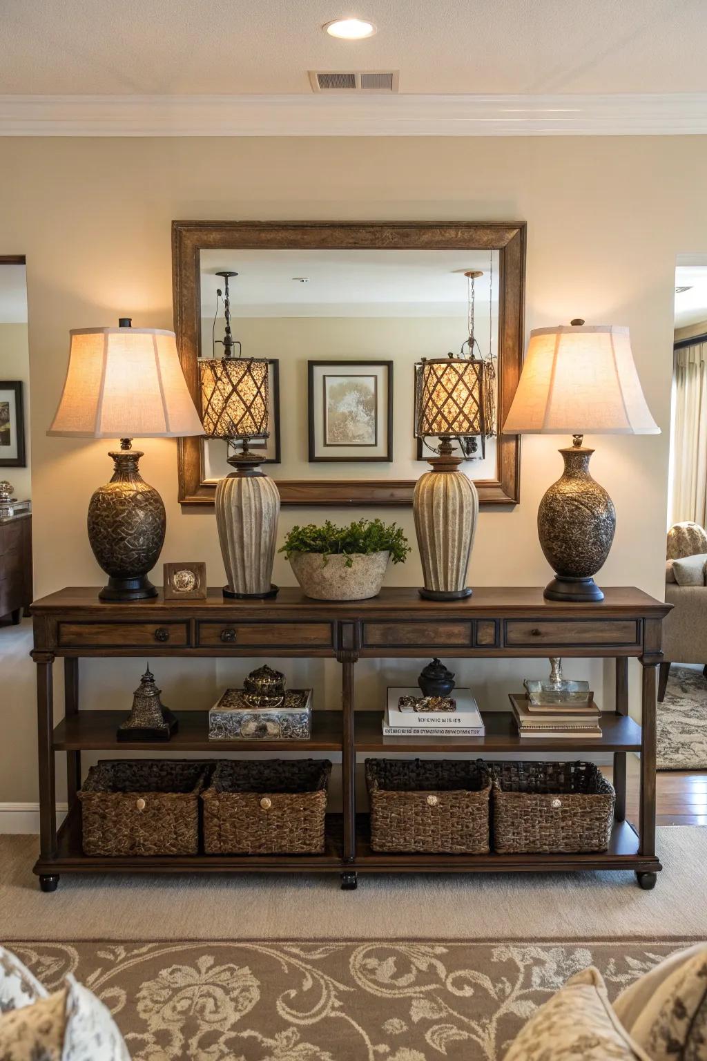 Create harmony using balanced decor arrangements.