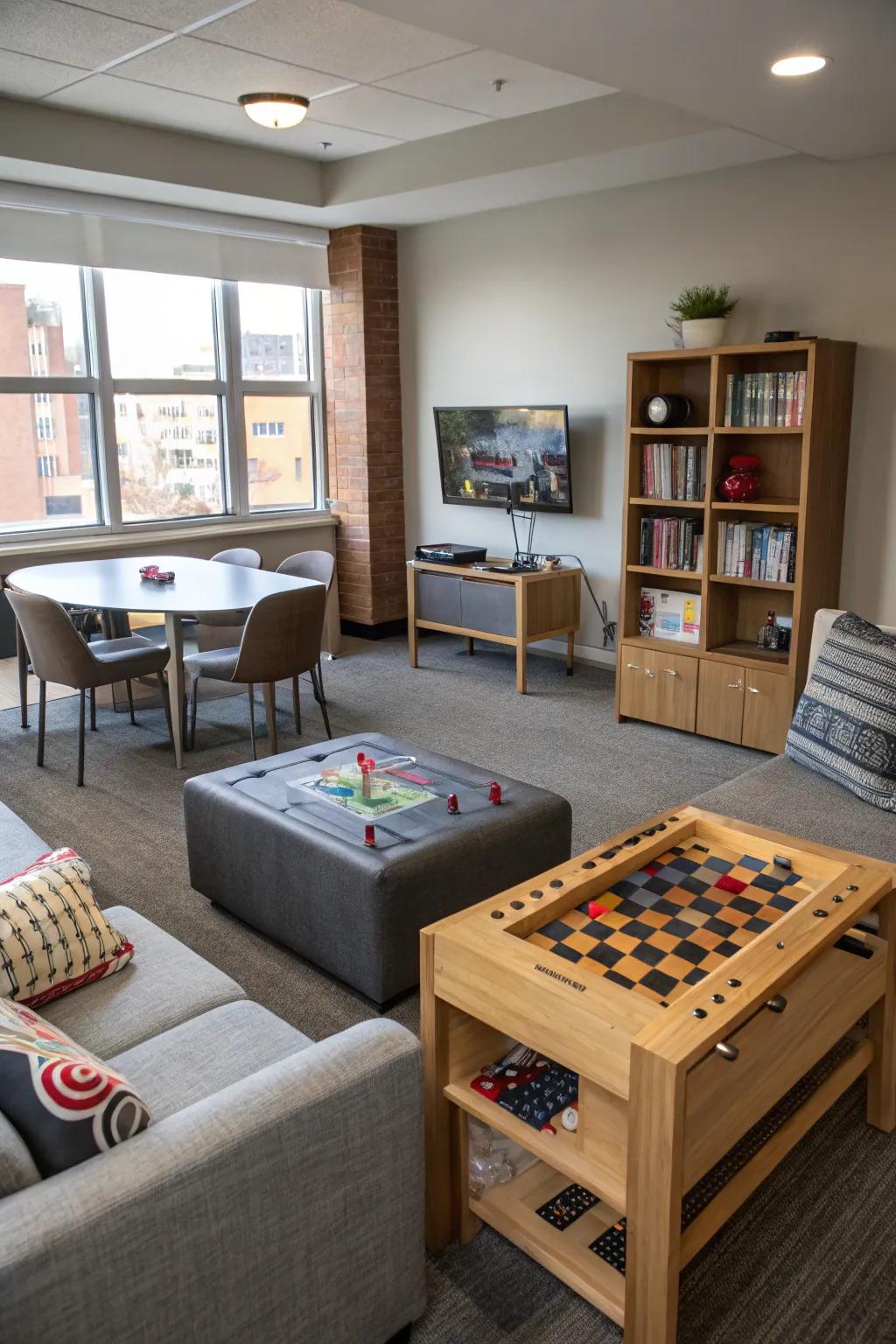 Modular furnishings allow for flexible arrangements in your gaming room.