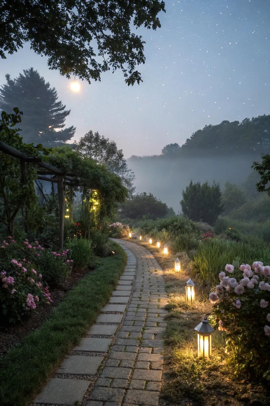 Low-maintenance lighting enhancing evening ambiance.