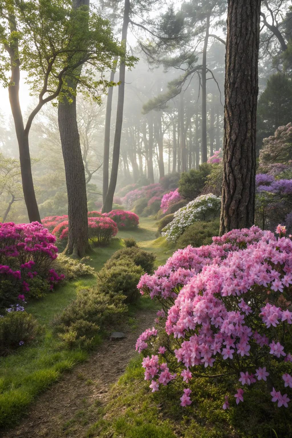 A mini azalea forest creating a whimsical garden atmosphere.