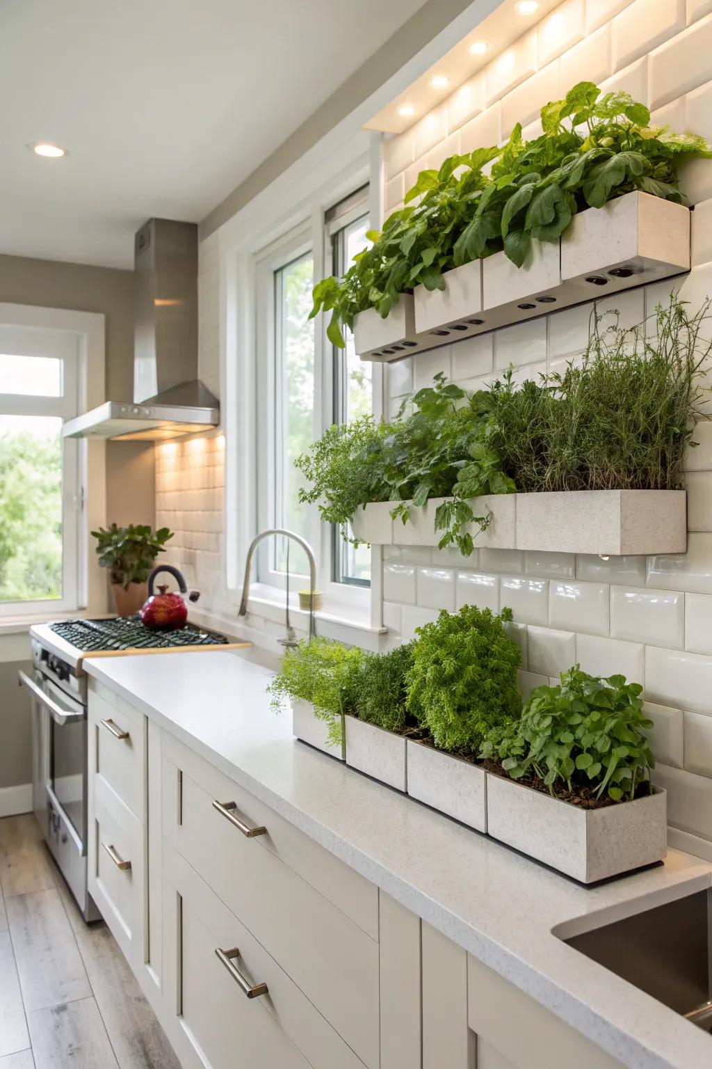 Incorporate greenery for a pure and natural kitchen vibe.