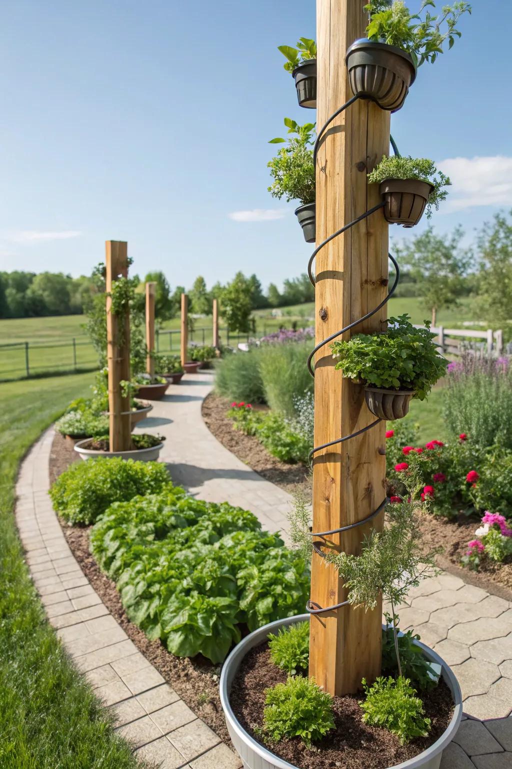 Keep herbs accessible and chic with spiraling herb pillars.