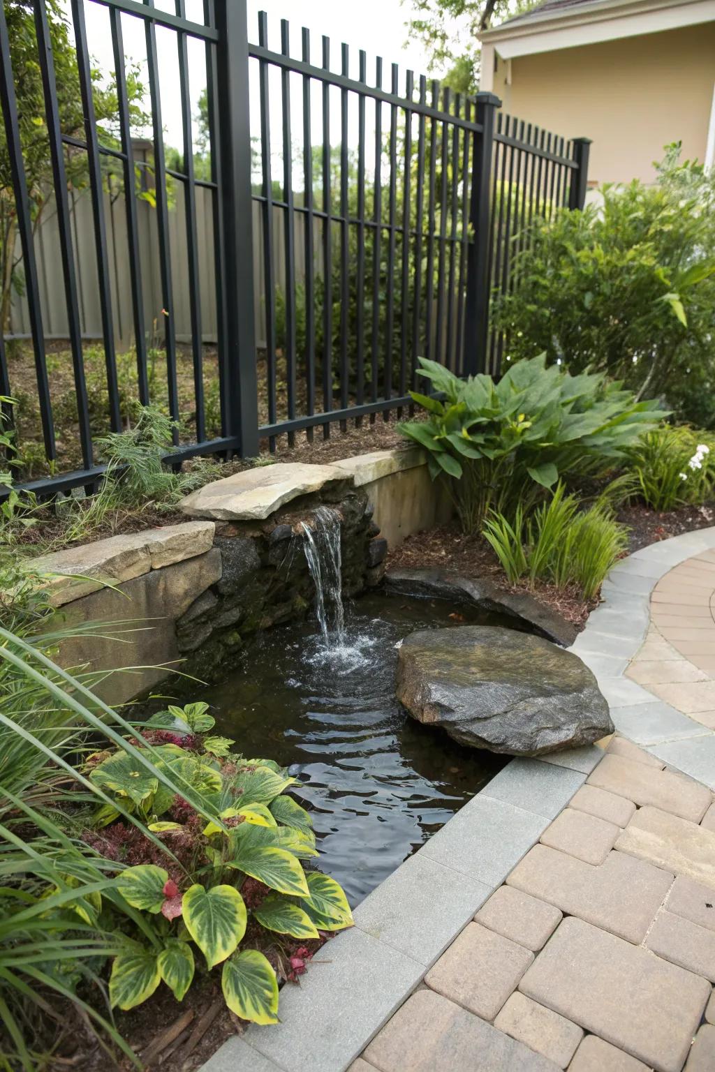 A water feature brings tranquility and surprise.