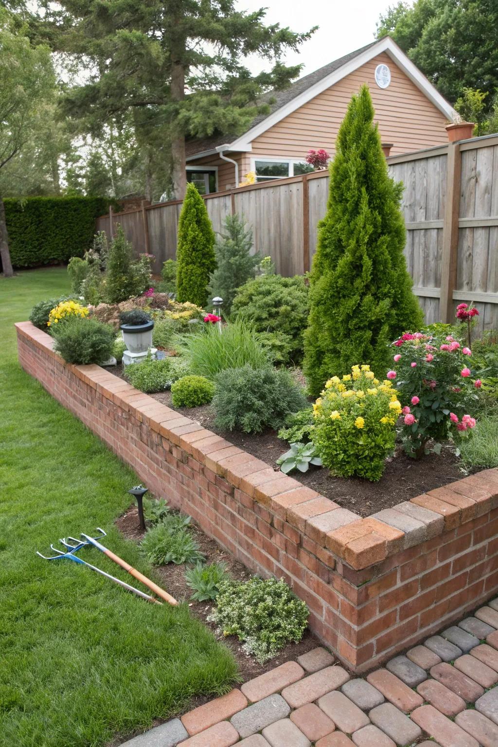 Enjoy year-round greenery with evergreens and perennials in your garden bed.