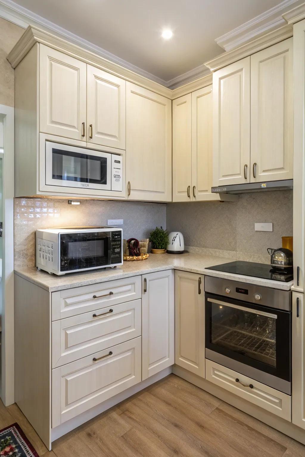 A cooker smartly set within an unused corner area.