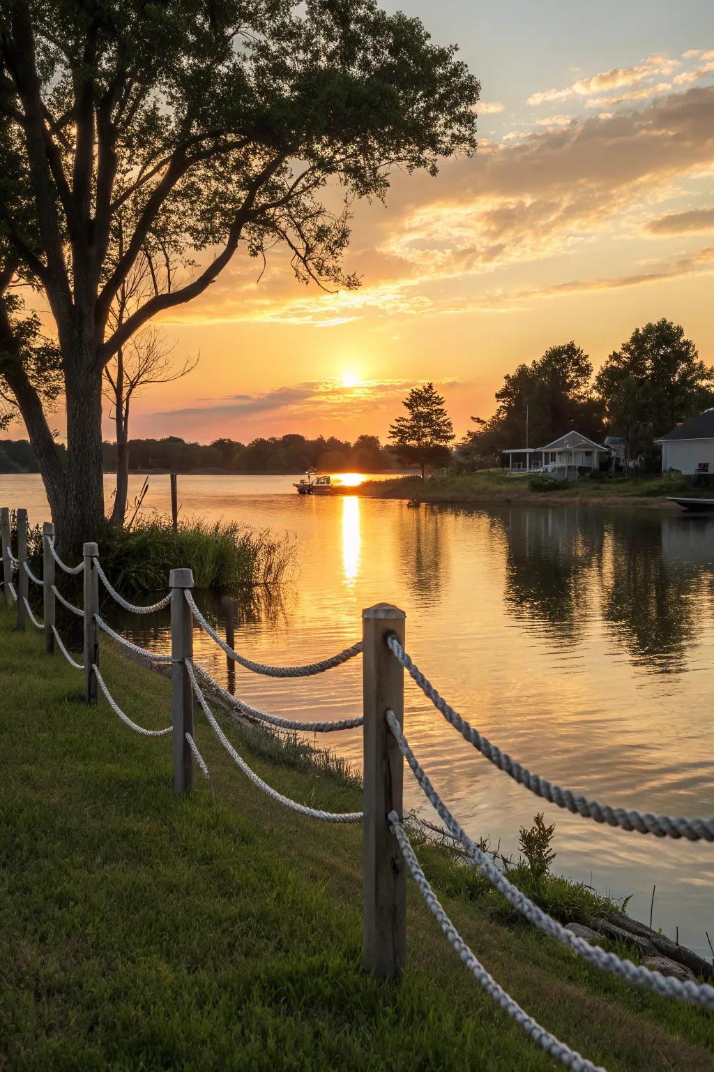 Thread strand fence offering clear waterfront views