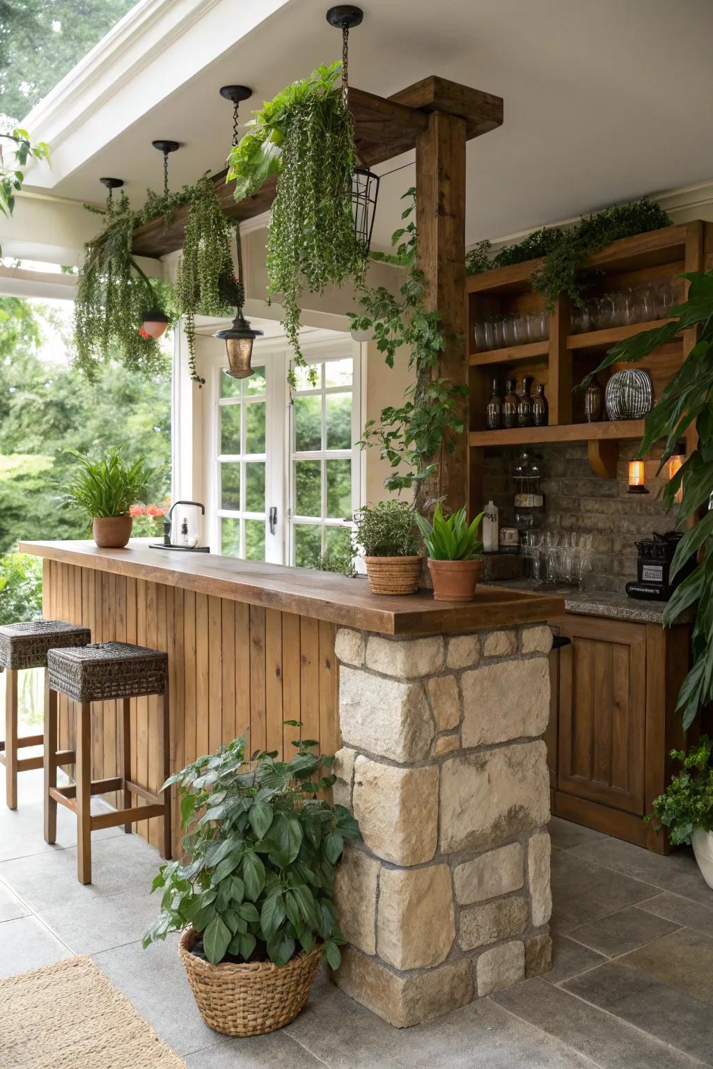 Nature-inspired elements bring a refreshing touch to your bar.