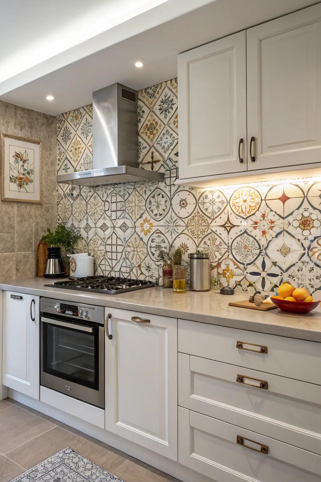 Patterned tile backsplashes add playful or sophisticated touches to kitchens.