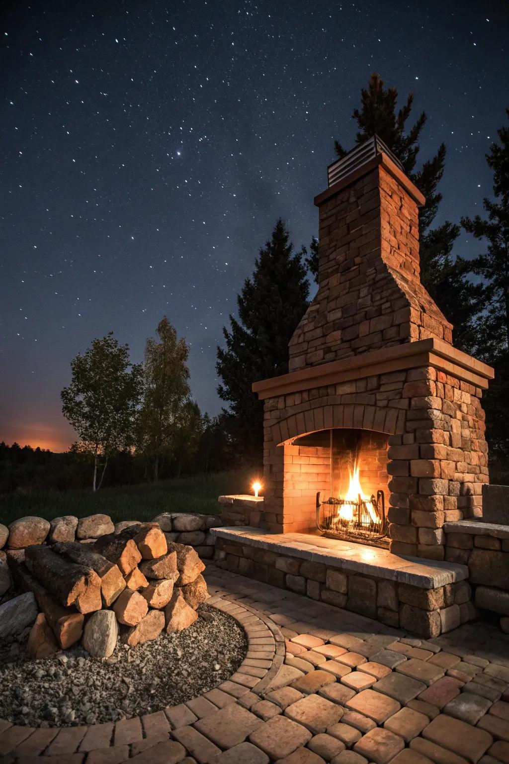 An outdoor fireplace with a brazier appends grandness and warmth to your space.