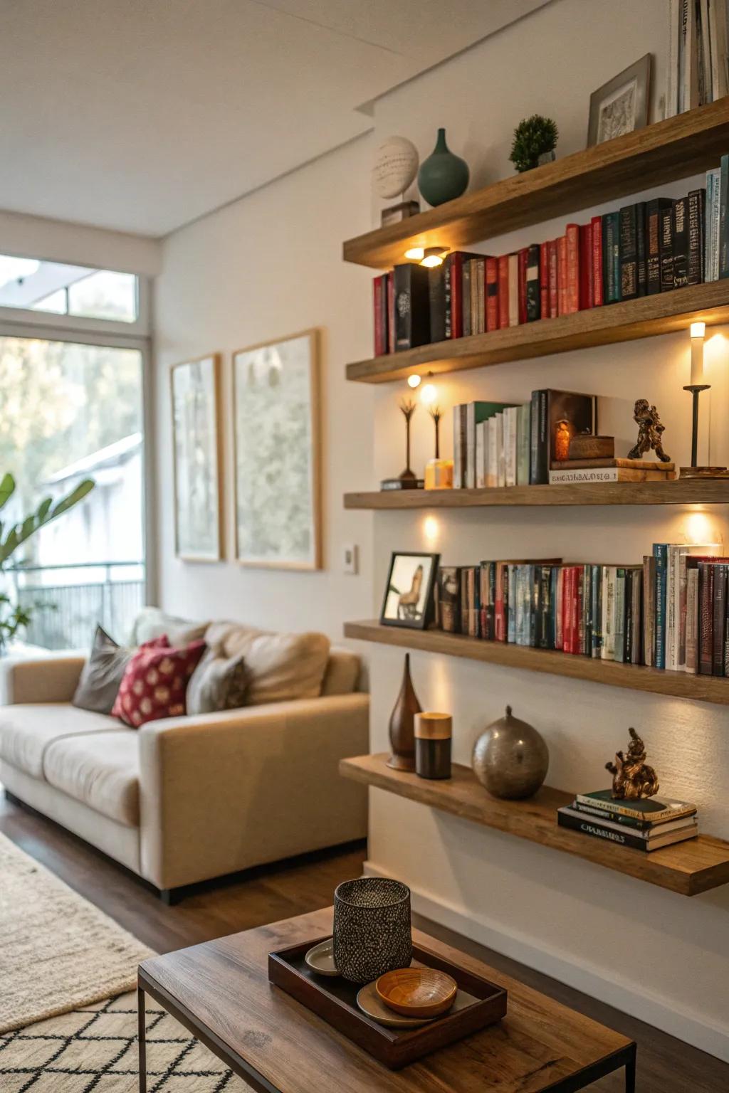 Elevated wood adds interest and keeps the area open.