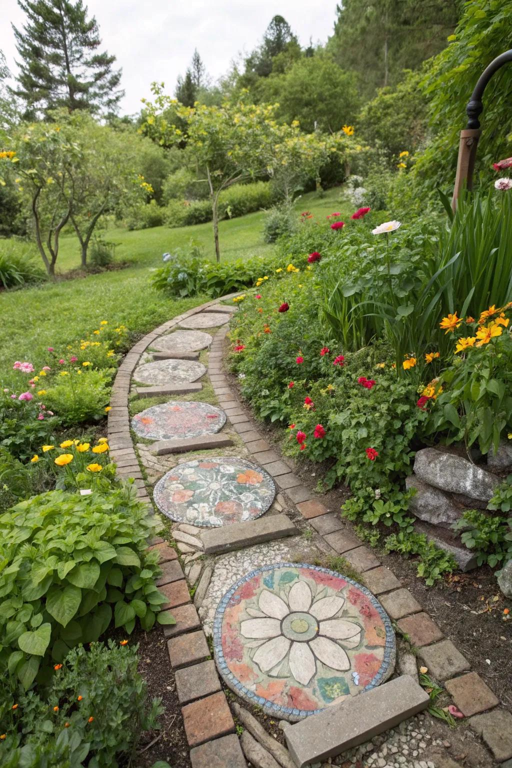 Decorative stepping stones add whimsy and function to garden paths.