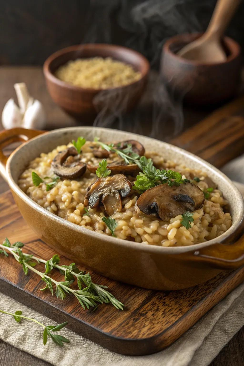 A comforting savory mushroom and barley risotto.