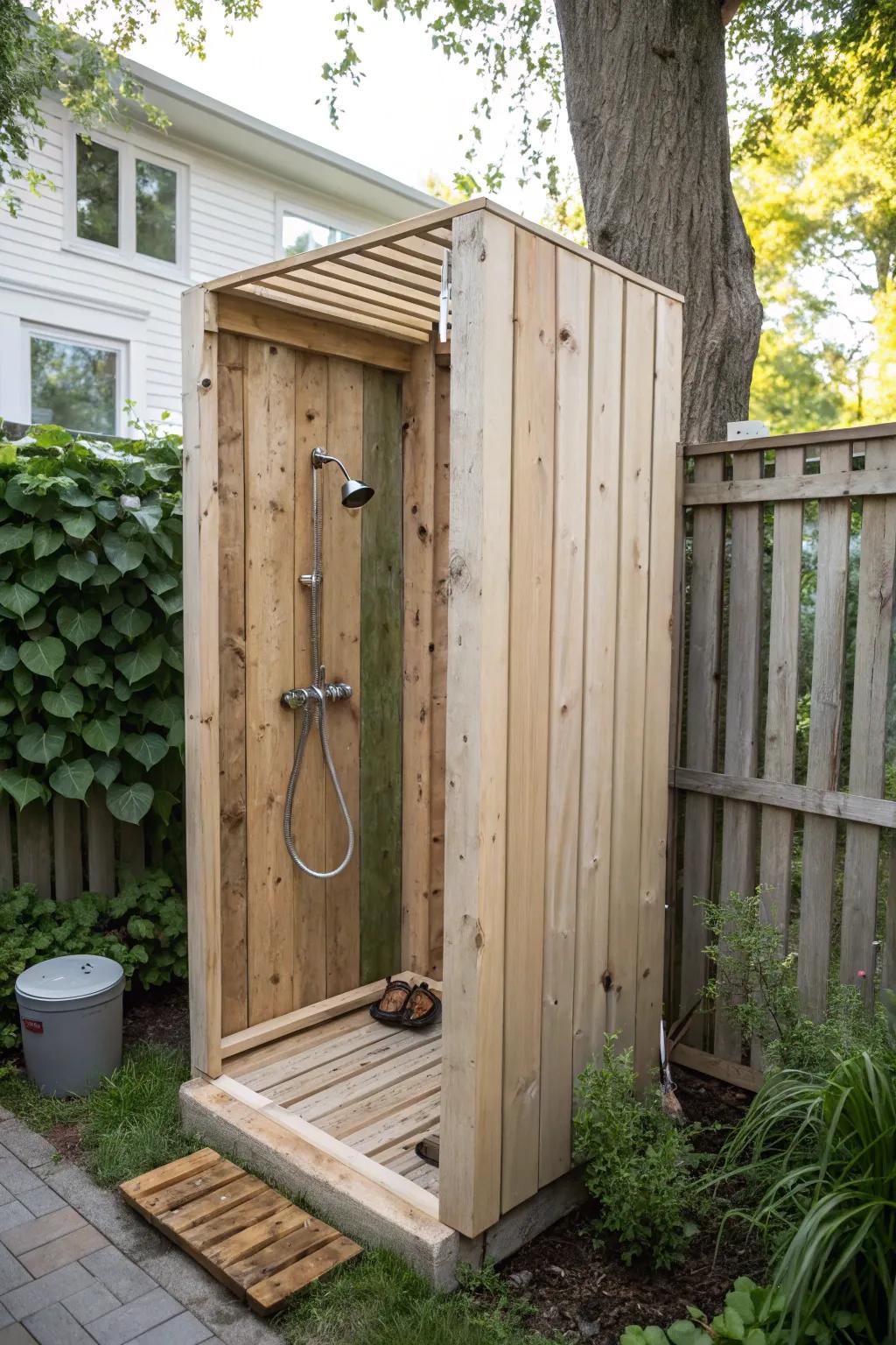 Embrace nature with a touch of elegance: Your own DIY outdoor shower sanctuary.