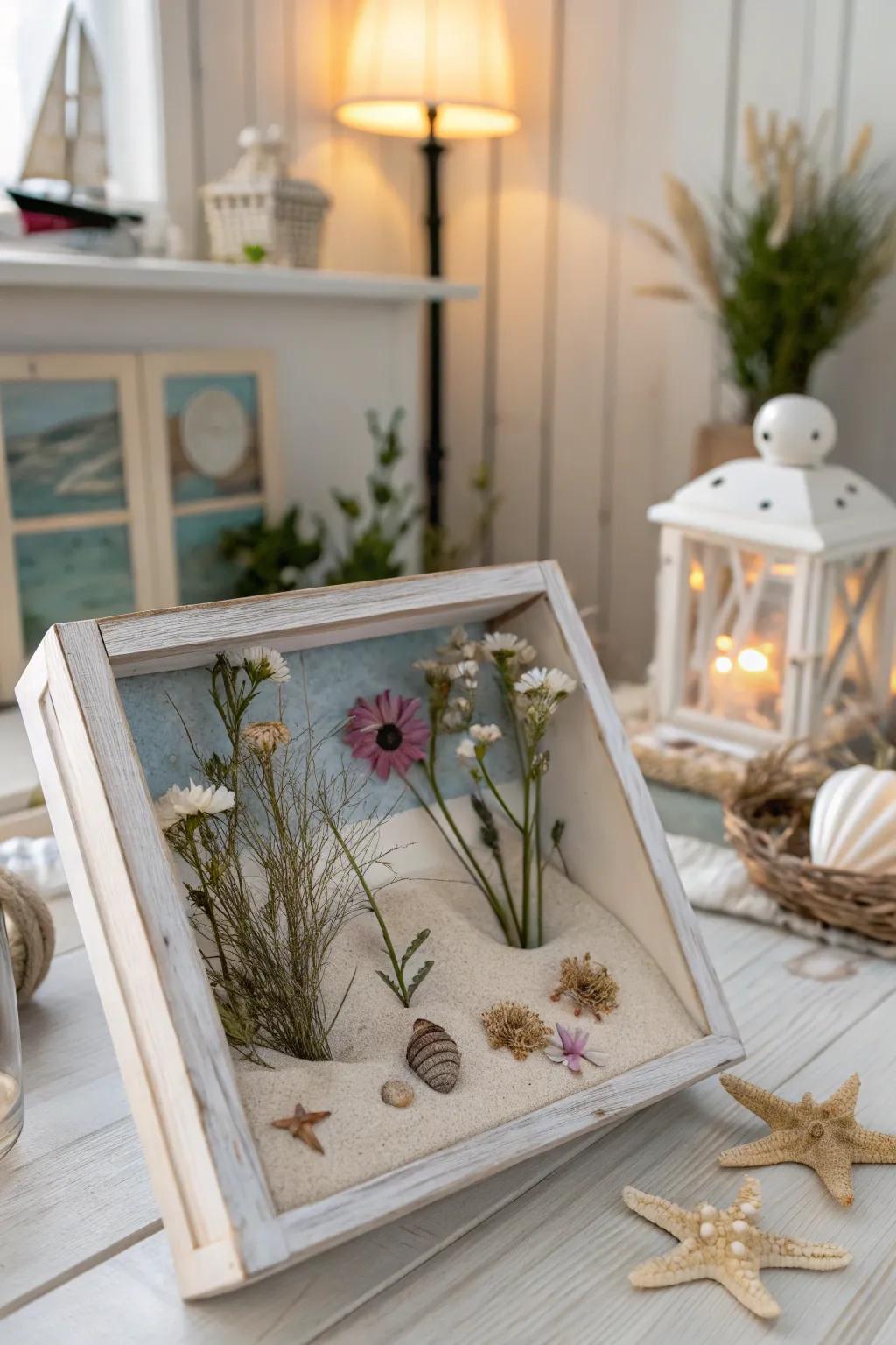Bring the beach home with a coastal-inspired preserved flower display case.