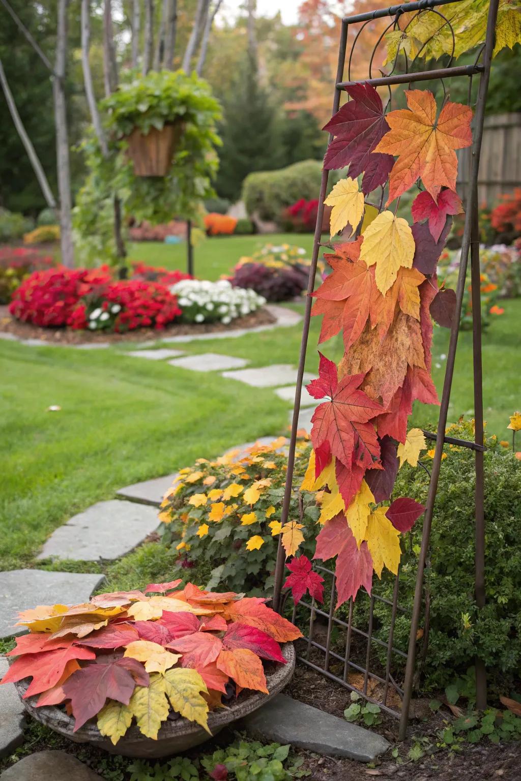 Craft artistic displays with vibrant fallen leaves.
