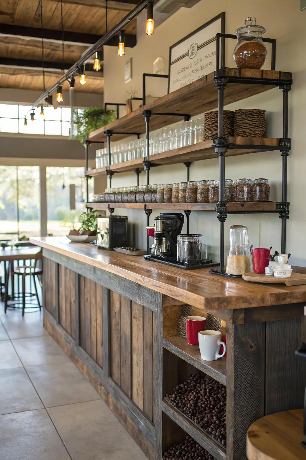 Mechanical allure via DIY conduit shelving.