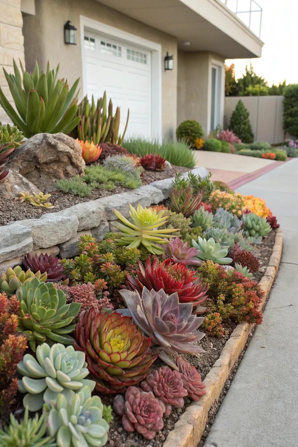 Succulents bring unique shapes and colors to your berm.