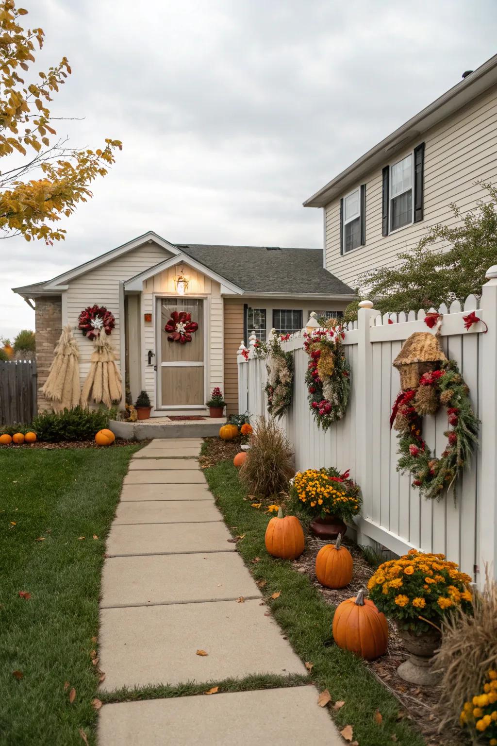 Holiday ornaments add a festive and dynamic element to the yard.