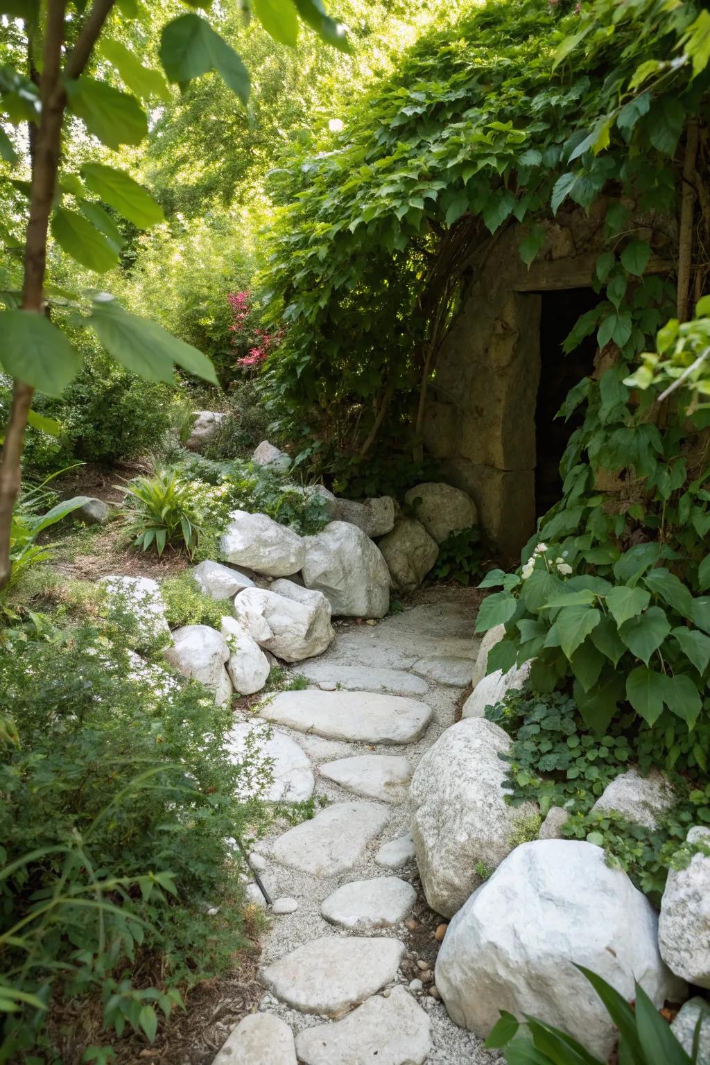 A hidden garden nook offers a surprise retreat within the landscape.