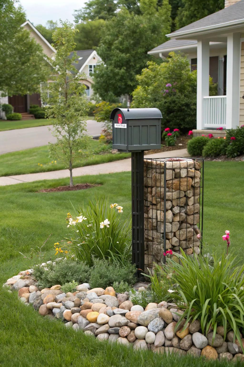 Make a statement with a gabion mailbox feature.