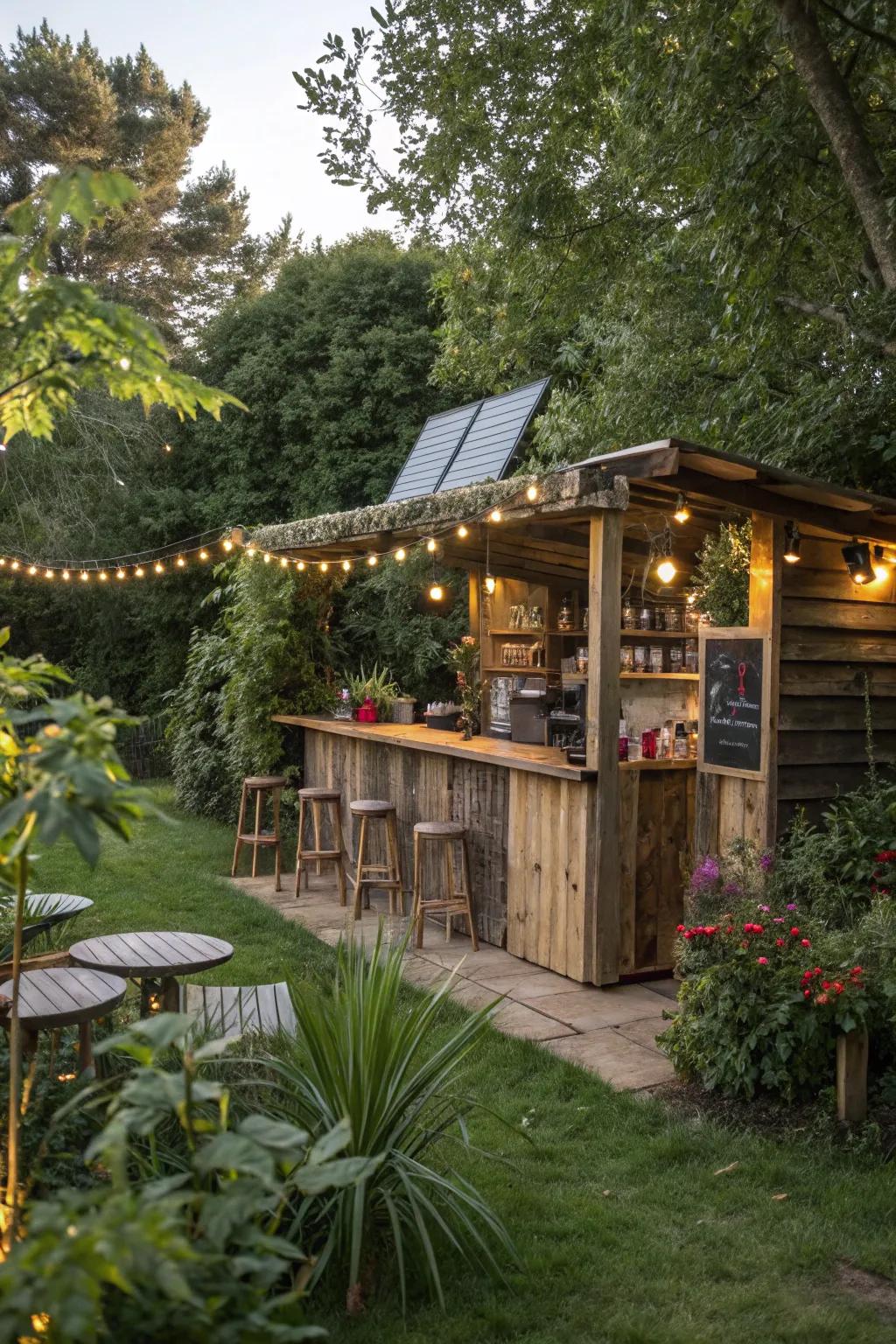An environmentally conscious garden bar setup.
