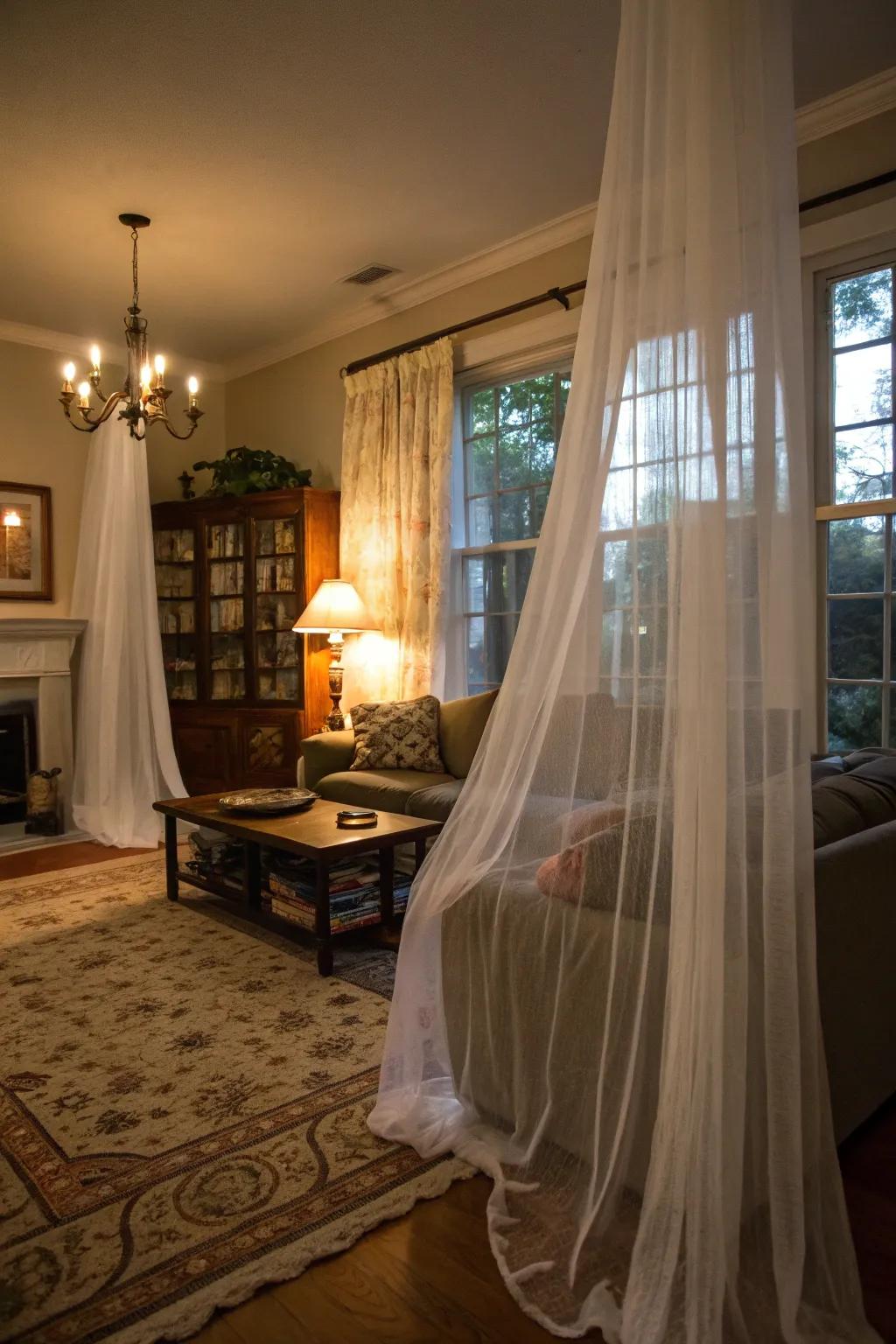 Ghostly drapes add an ethereal and dynamic touch.