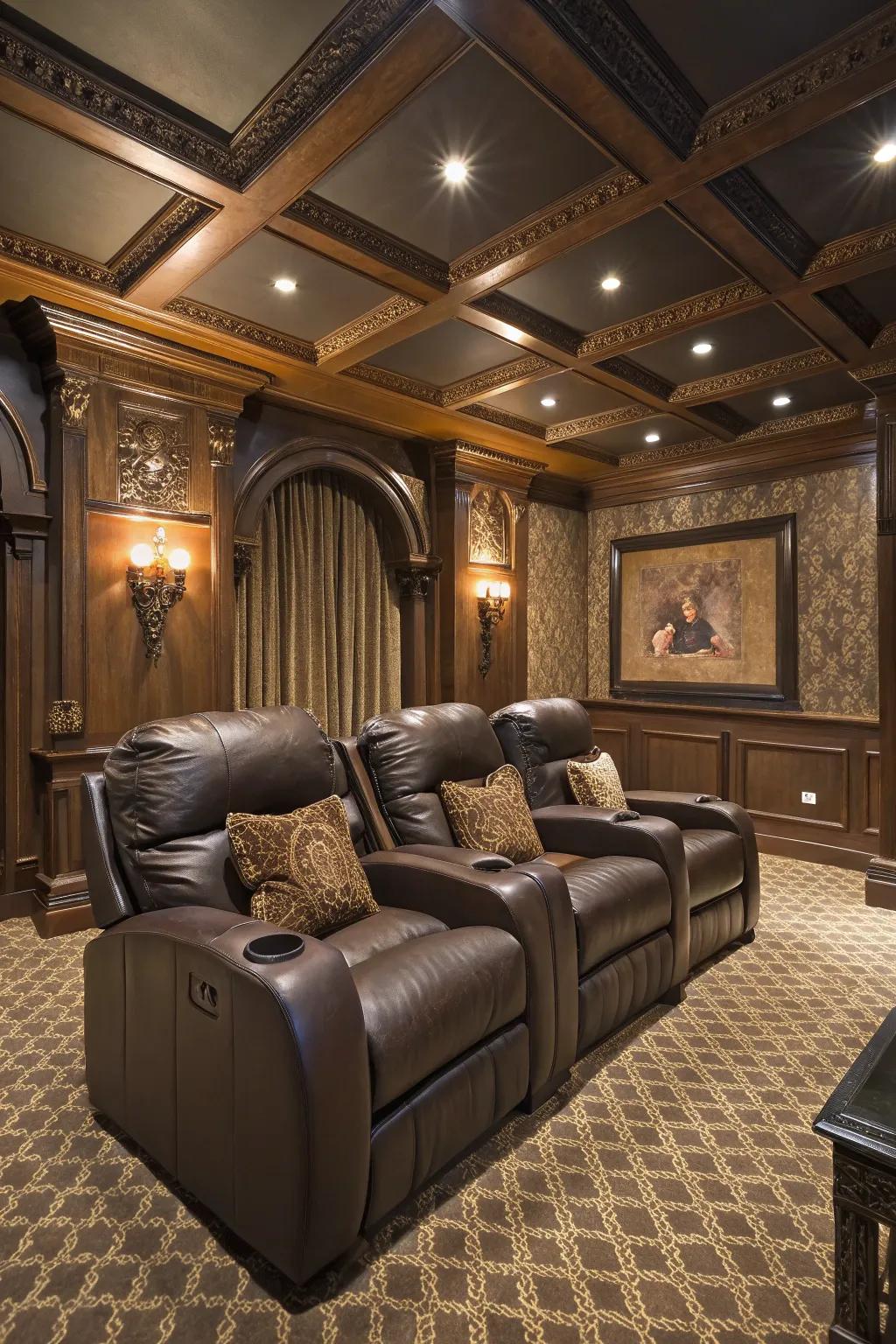 Leather seating brings elegance and luxury to your home theater.