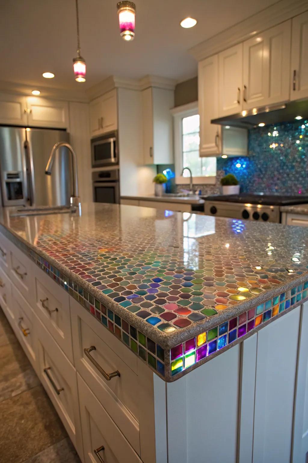 Decor glass pieces bring a touch of elegance and sparkle to kitchen countertops.